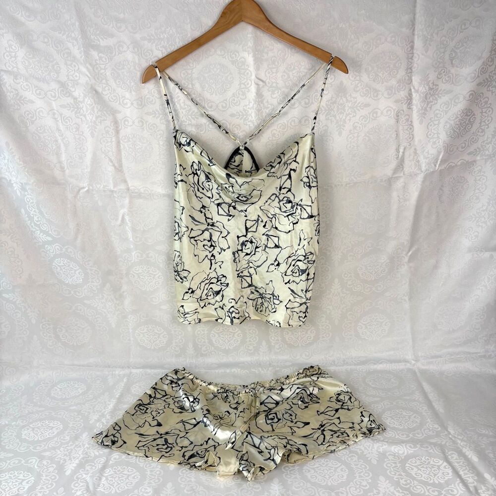 Gilligan & O'Malley Sleep Set Satin Bridal Coquette 2 Piece Floral Cream Medium